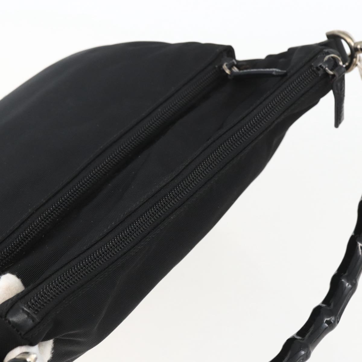 GUCCI Bamboo Shoulder Bag Nylon 2way Black Gold 000 0509 Auth 151645