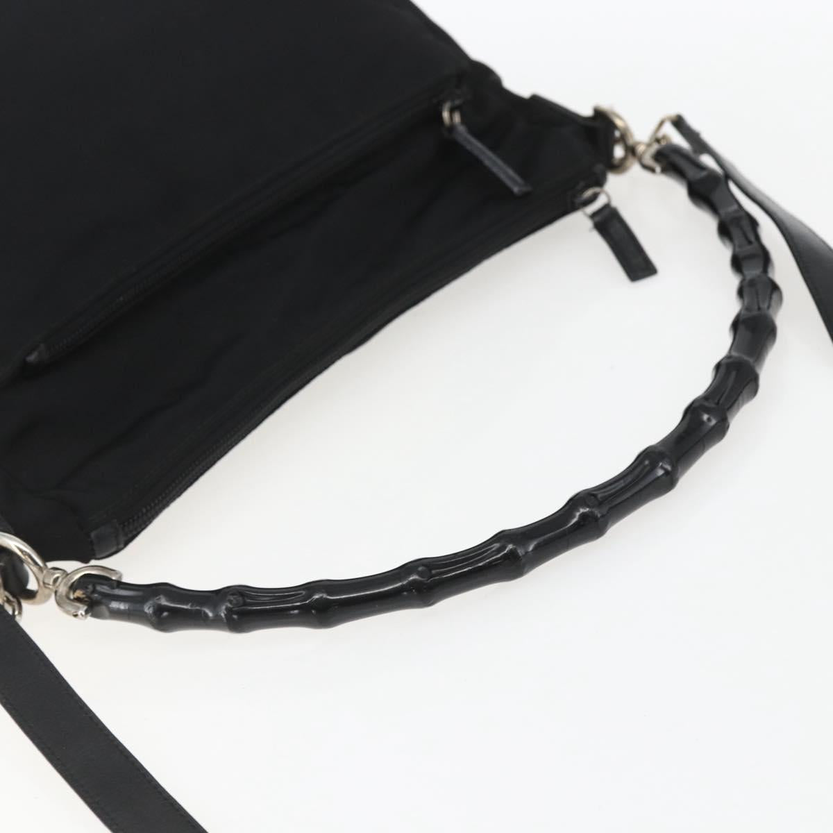GUCCI Bamboo Shoulder Bag Nylon 2way Black Gold 000 0509 Auth 151645