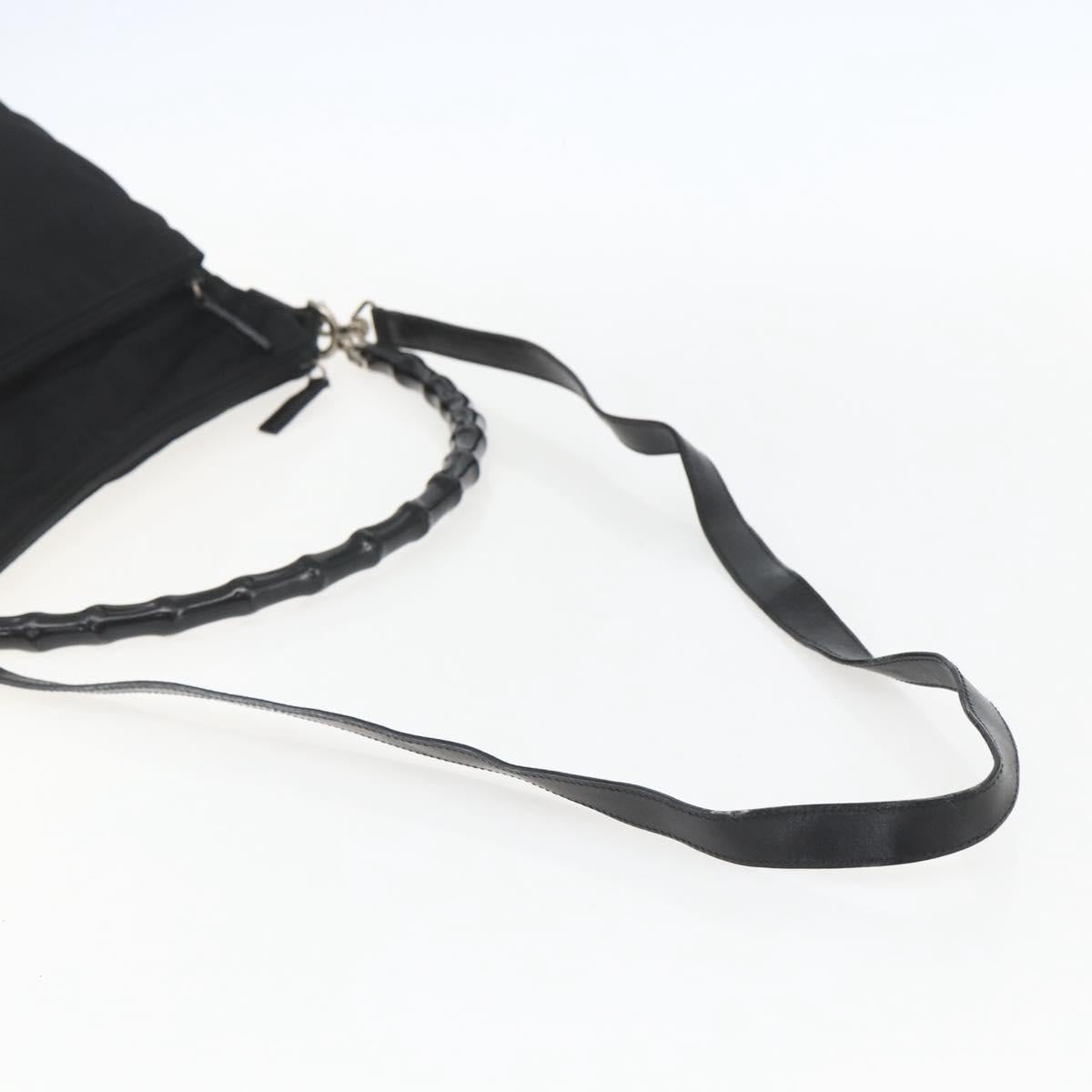 GUCCI Bamboo Shoulder Bag Nylon 2way Black Gold 000 0509 Auth 151645