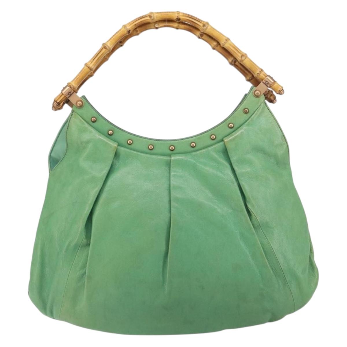 GUCCI Bamboo Hand Bag Leather Green Gold 124293 Auth 151647