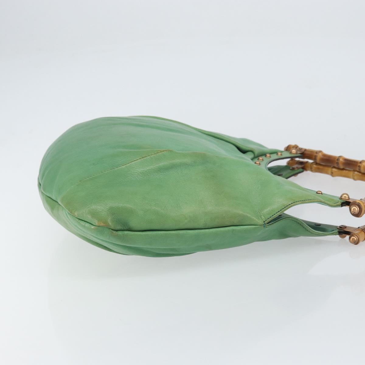 GUCCI Bamboo Hand Bag Leather Green Gold 124293 Auth 151647