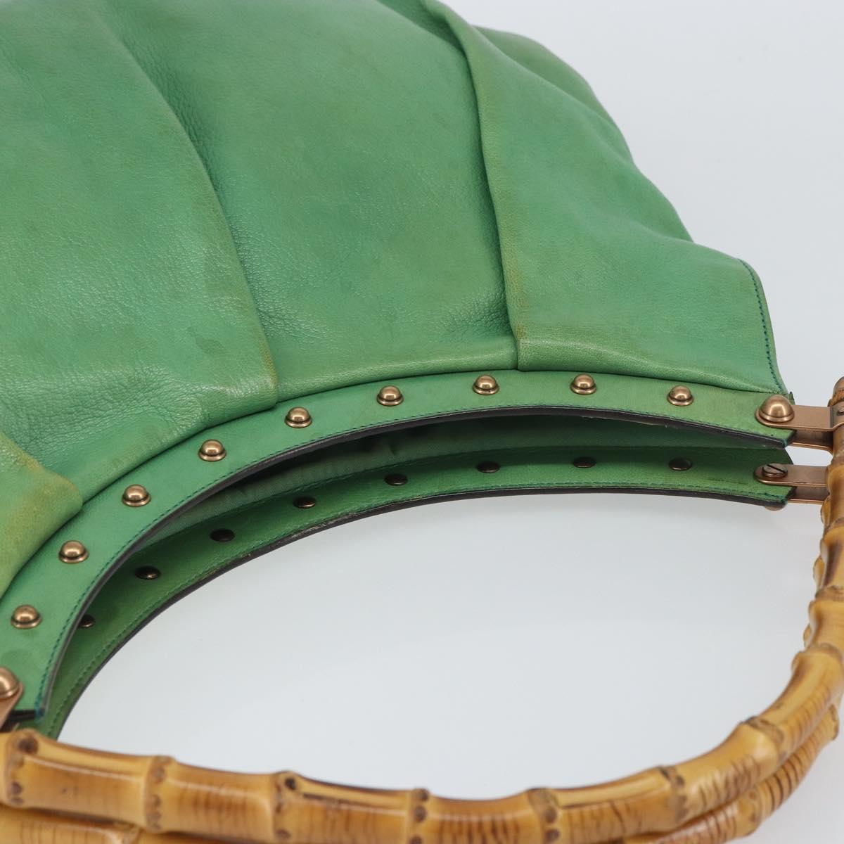 GUCCI Bamboo Hand Bag Leather Green Gold 124293 Auth 151647