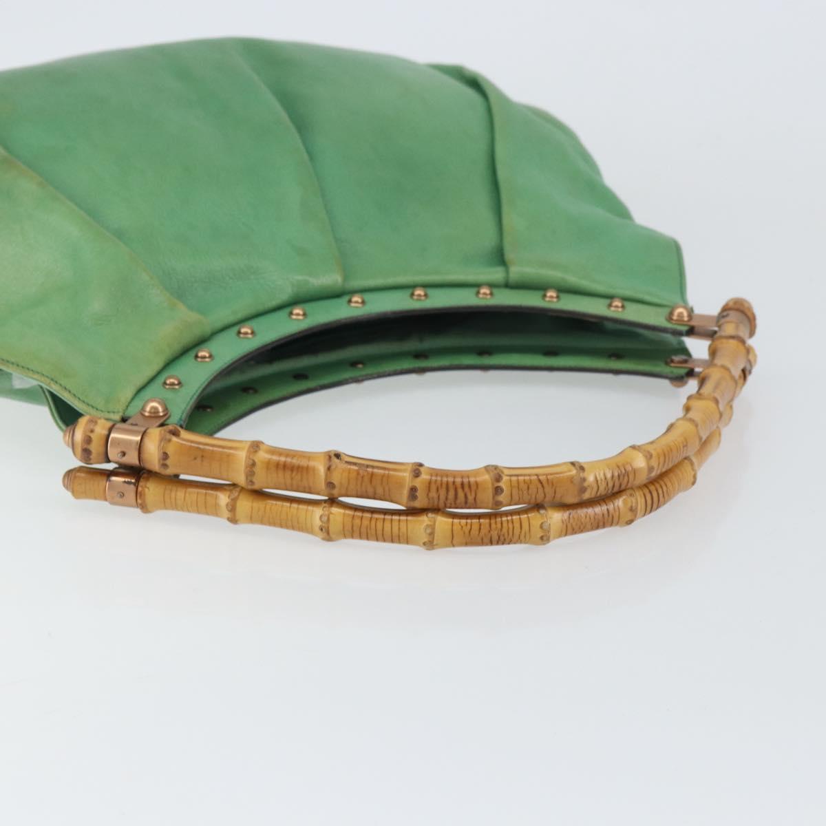GUCCI Bamboo Hand Bag Leather Green Gold 124293 Auth 151647