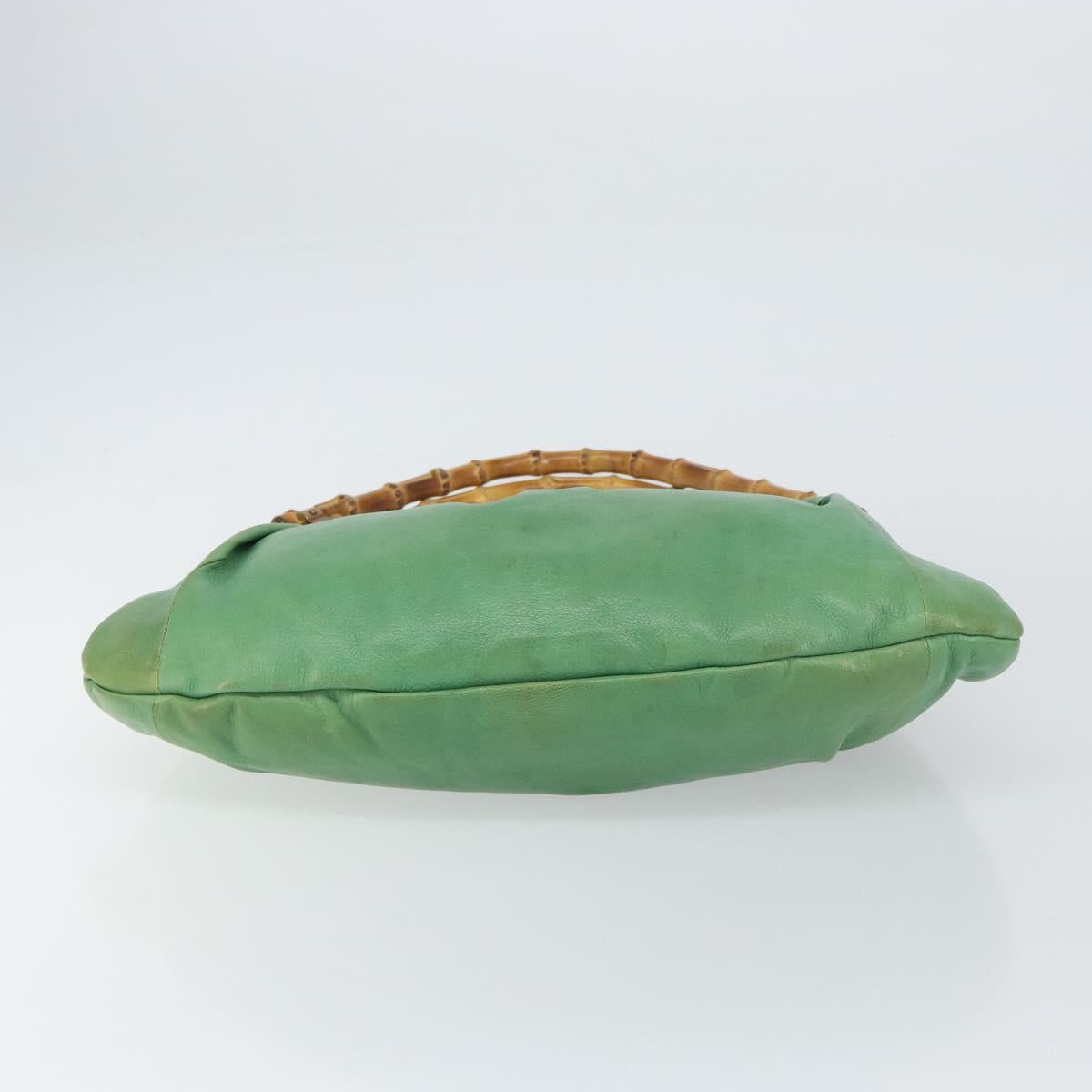 GUCCI Bamboo Hand Bag Leather Green Gold 124293 Auth 151647