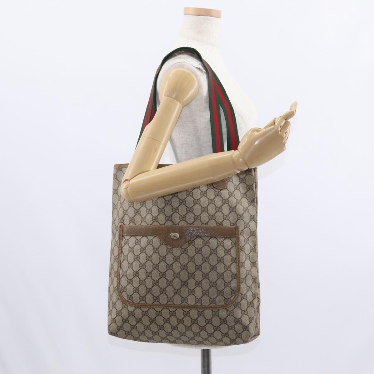 GUCCI GG Supreme Web Sherry Line Tote Bag PVC Beige Gold 39 02 003 Auth 151648