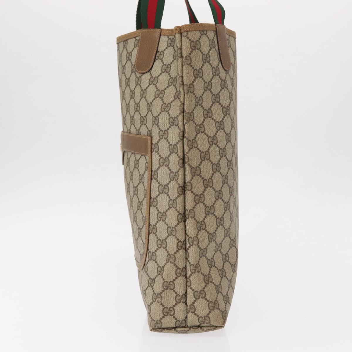 GUCCI GG Supreme Web Sherry Line Tote Bag PVC Beige Gold 39 02 003 Auth 151648