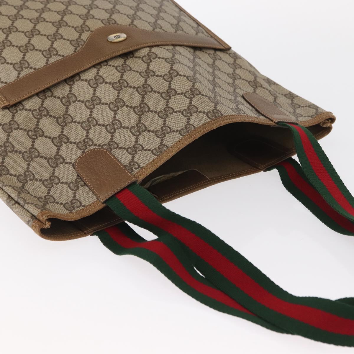 GUCCI GG Supreme Web Sherry Line Tote Bag PVC Beige Gold 39 02 003 Auth 151648