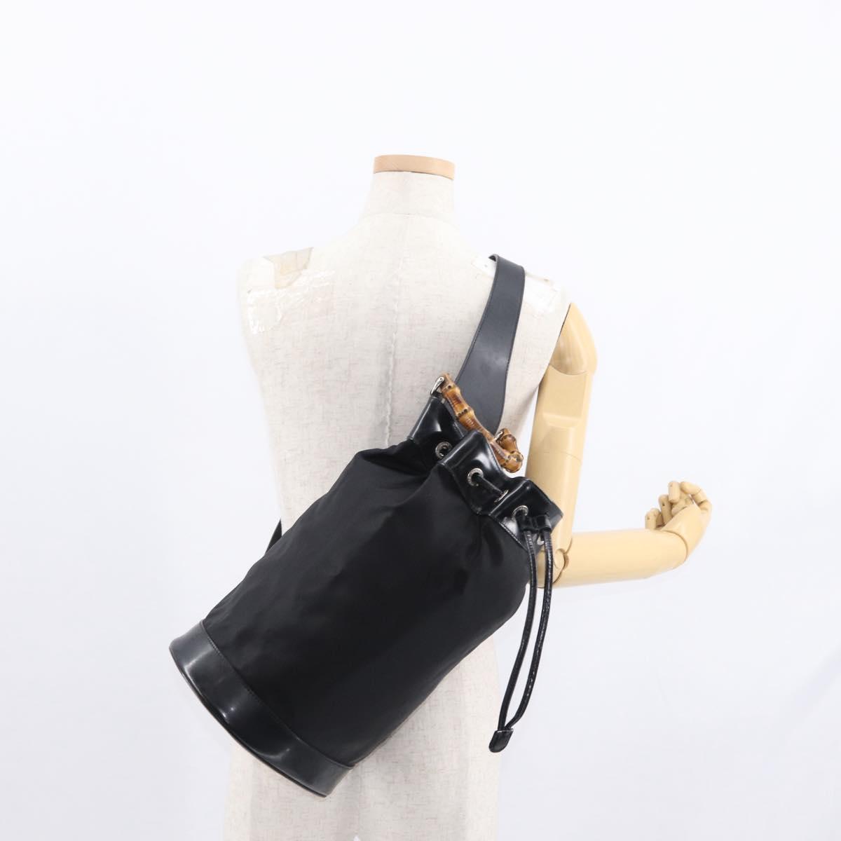 GUCCI Bamboo Shoulder Bag Nylon Black Silver 003 2113 0036 Auth 151649
