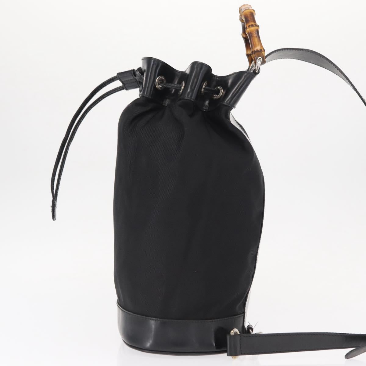 GUCCI Bamboo Shoulder Bag Nylon Black Silver 003 2113 0036 Auth 151649