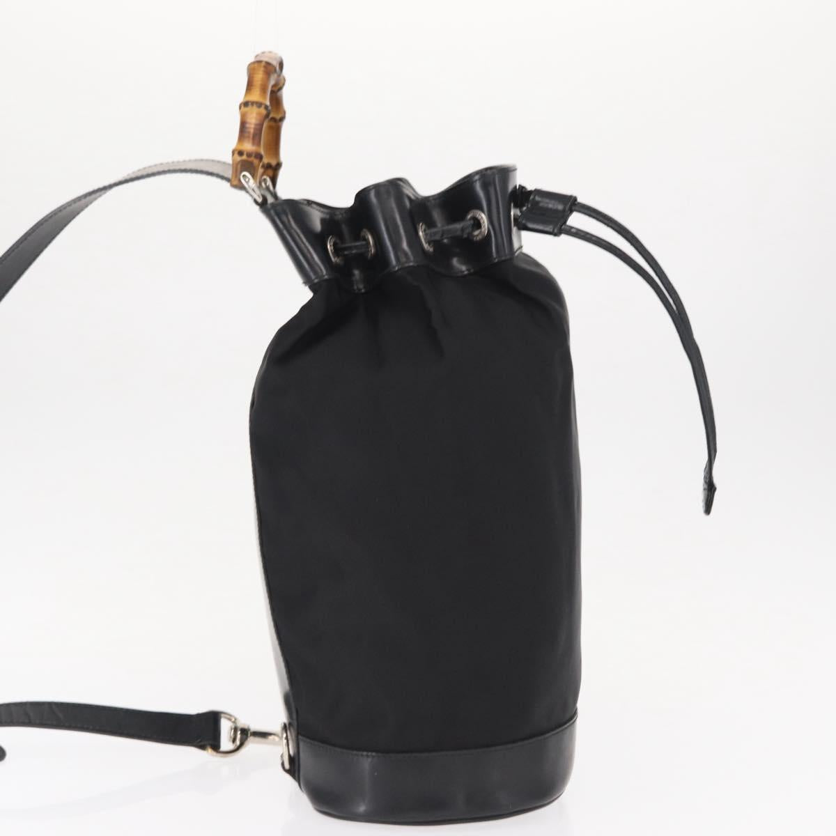 GUCCI Bamboo Shoulder Bag Nylon Black Silver 003 2113 0036 Auth 151649