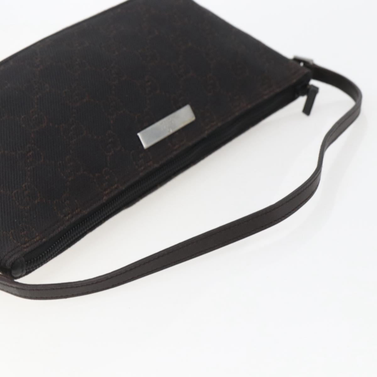 GUCCI GG Canvas Accessory Pouch Brown Silver 07198 Auth 151651