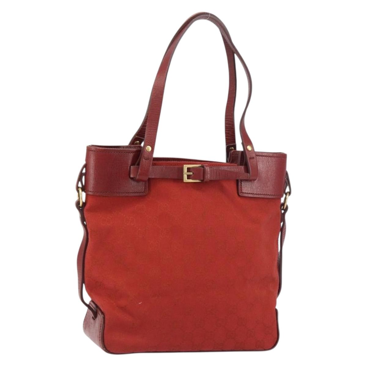 GUCCI GG Canvas Tote Bag Red Gold 107757 Auth 151652