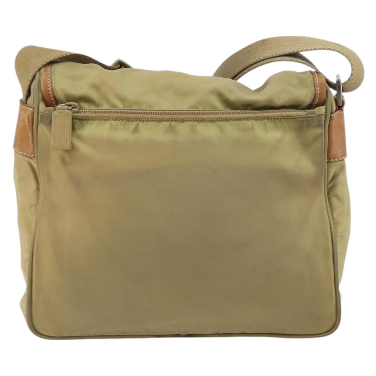 PRADA Shoulder Bag Nylon Beige Silver Auth 151654