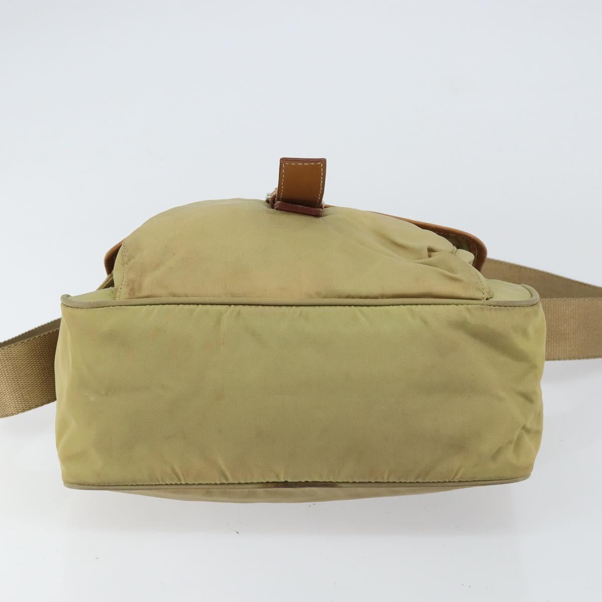 PRADA Shoulder Bag Nylon Beige Silver Auth 151654
