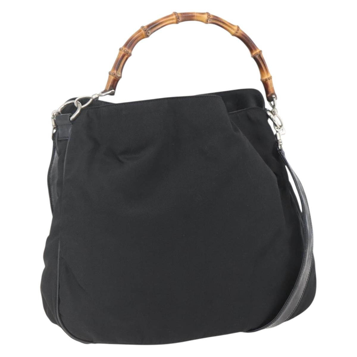 GUCCI Bamboo Shoulder Bag Nylon 2way Black Silver 001 1781 1577 5 Auth 151655