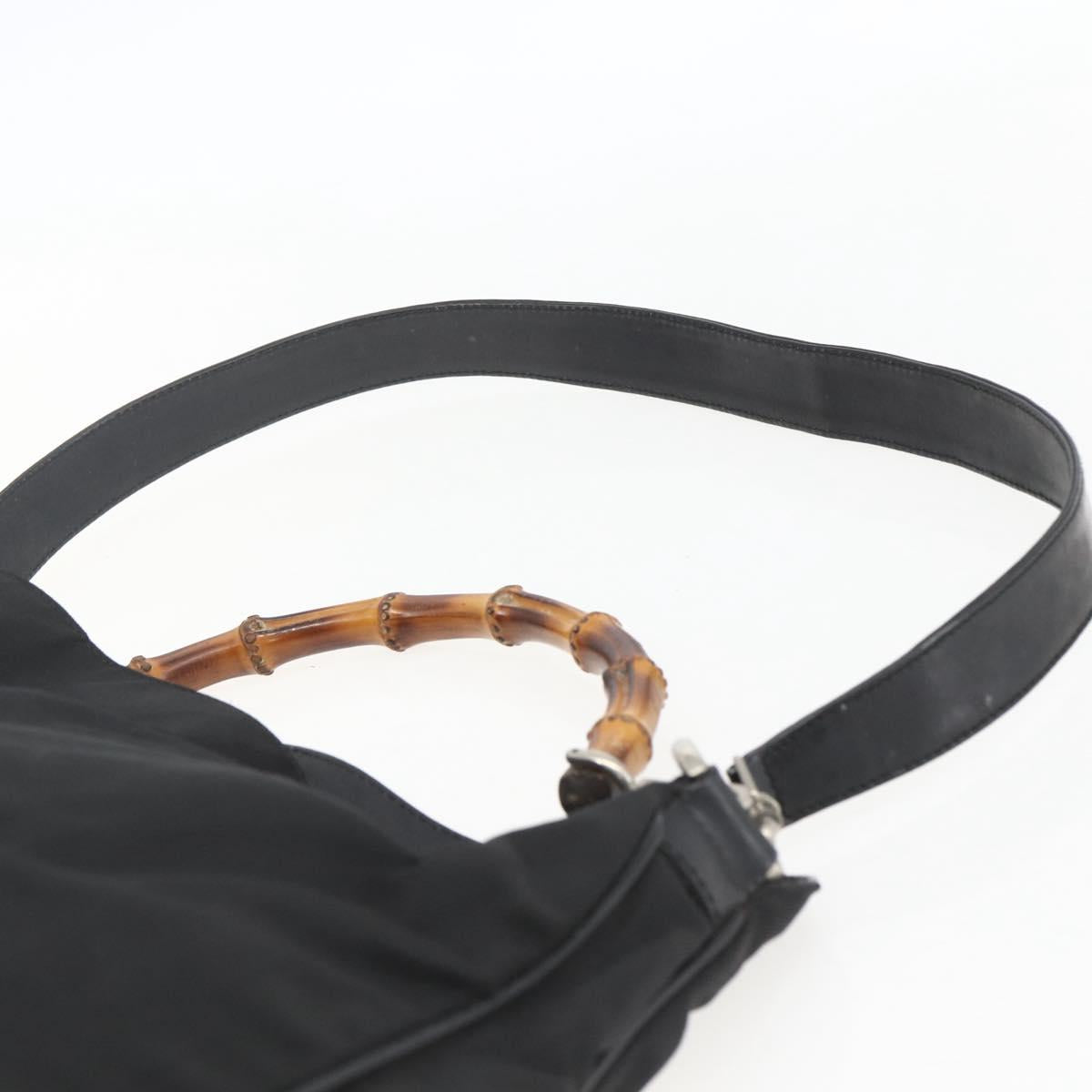 GUCCI Bamboo Shoulder Bag Nylon 2way Black Silver 001 1781 1577 5 Auth 151655