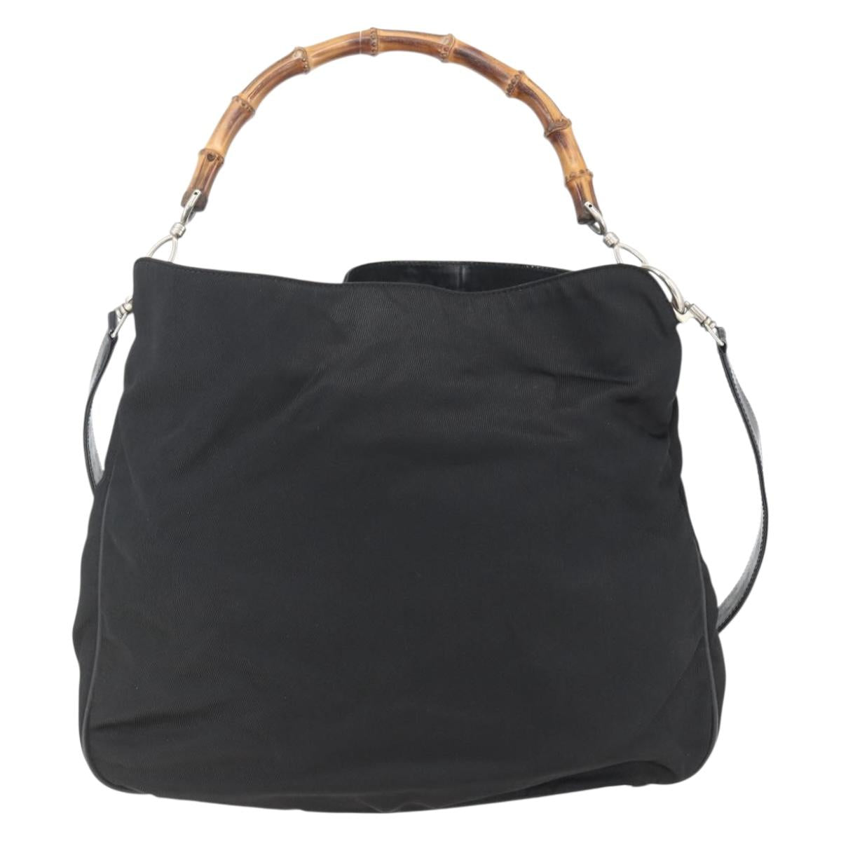GUCCI Bamboo Shoulder Bag Nylon 2way Black Silver 001 1781 1577 5 Auth 151655