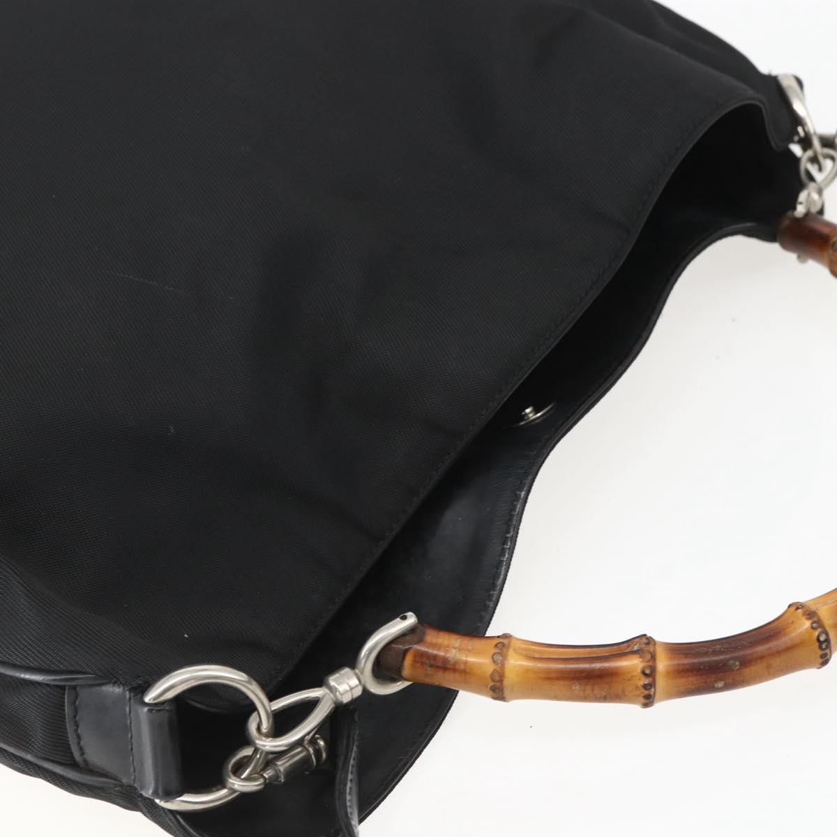 GUCCI Bamboo Shoulder Bag Nylon 2way Black Silver 001 1781 1577 5 Auth 151655
