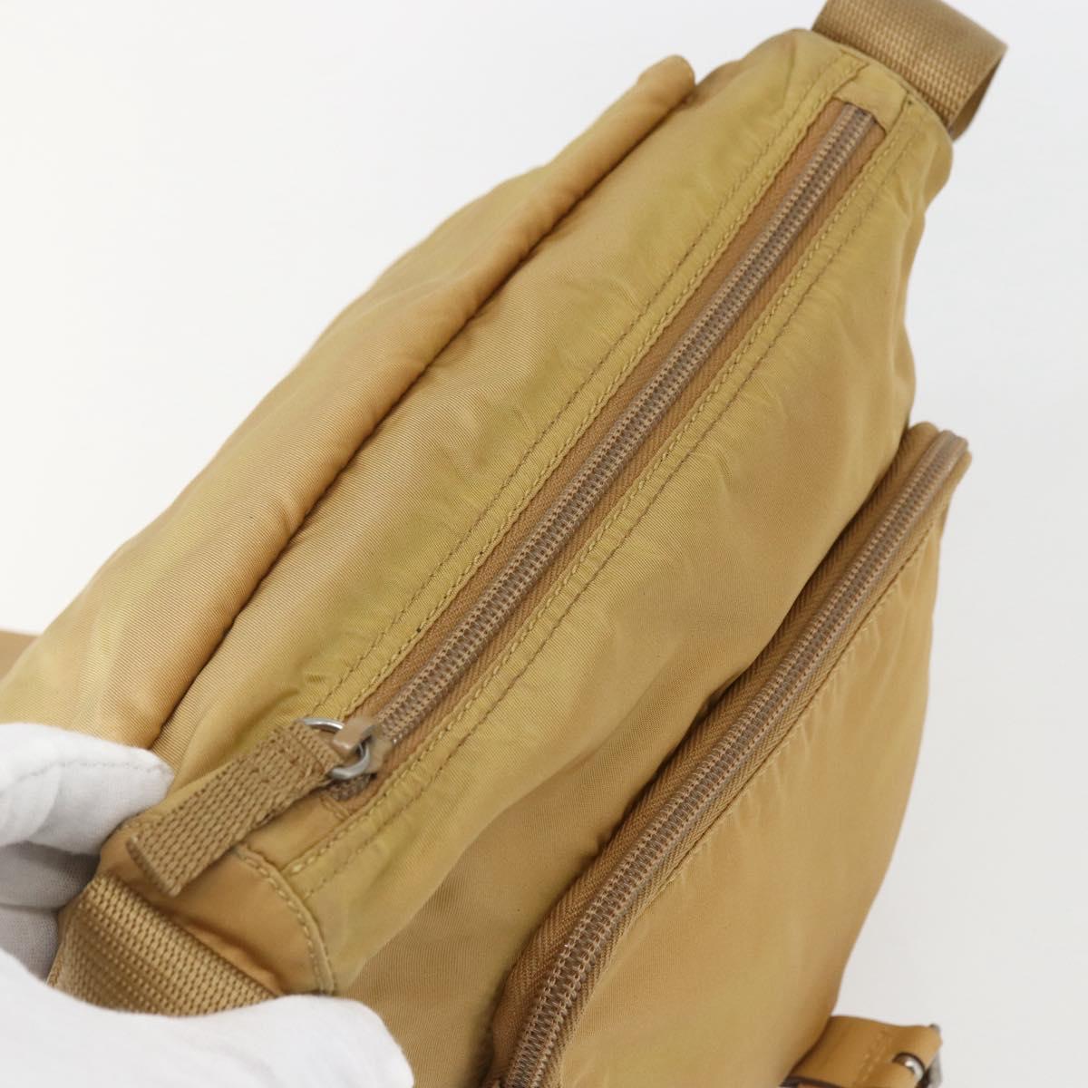 PRADA Shoulder Bag Nylon Beige Silver Auth 151658