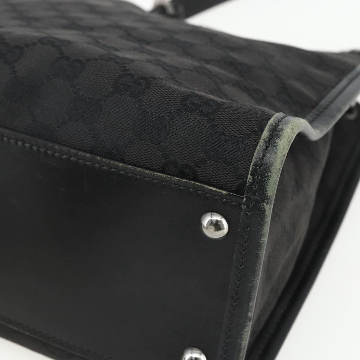 GUCCI GG Canvas Shoulder Bag Black Silver 110292 Auth 151660