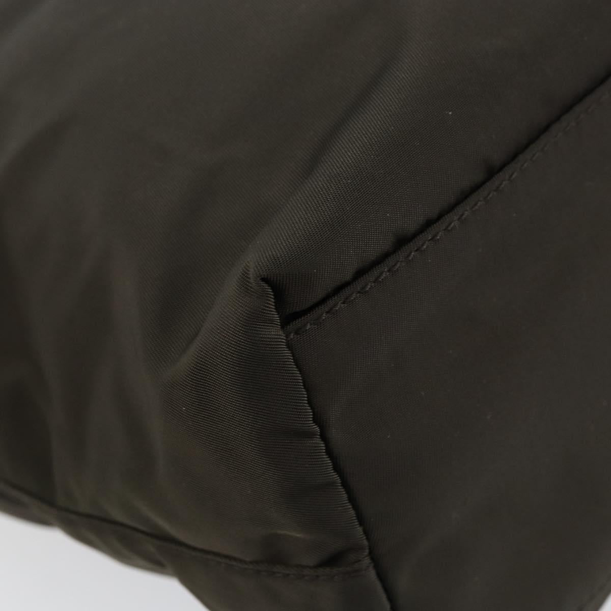 PRADA Tote Bag Nylon Khaki Silver Auth 151667