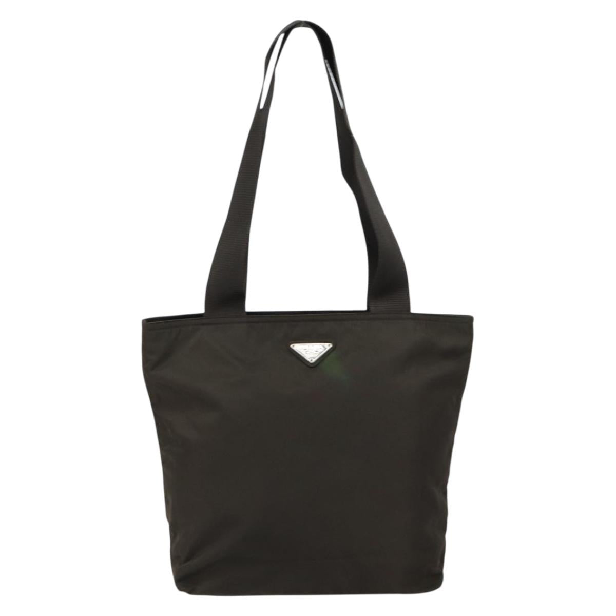 PRADA Tote Bag Nylon Khaki Silver Auth 151667