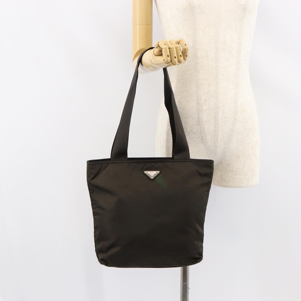 PRADA Tote Bag Nylon Khaki Silver Auth 151667