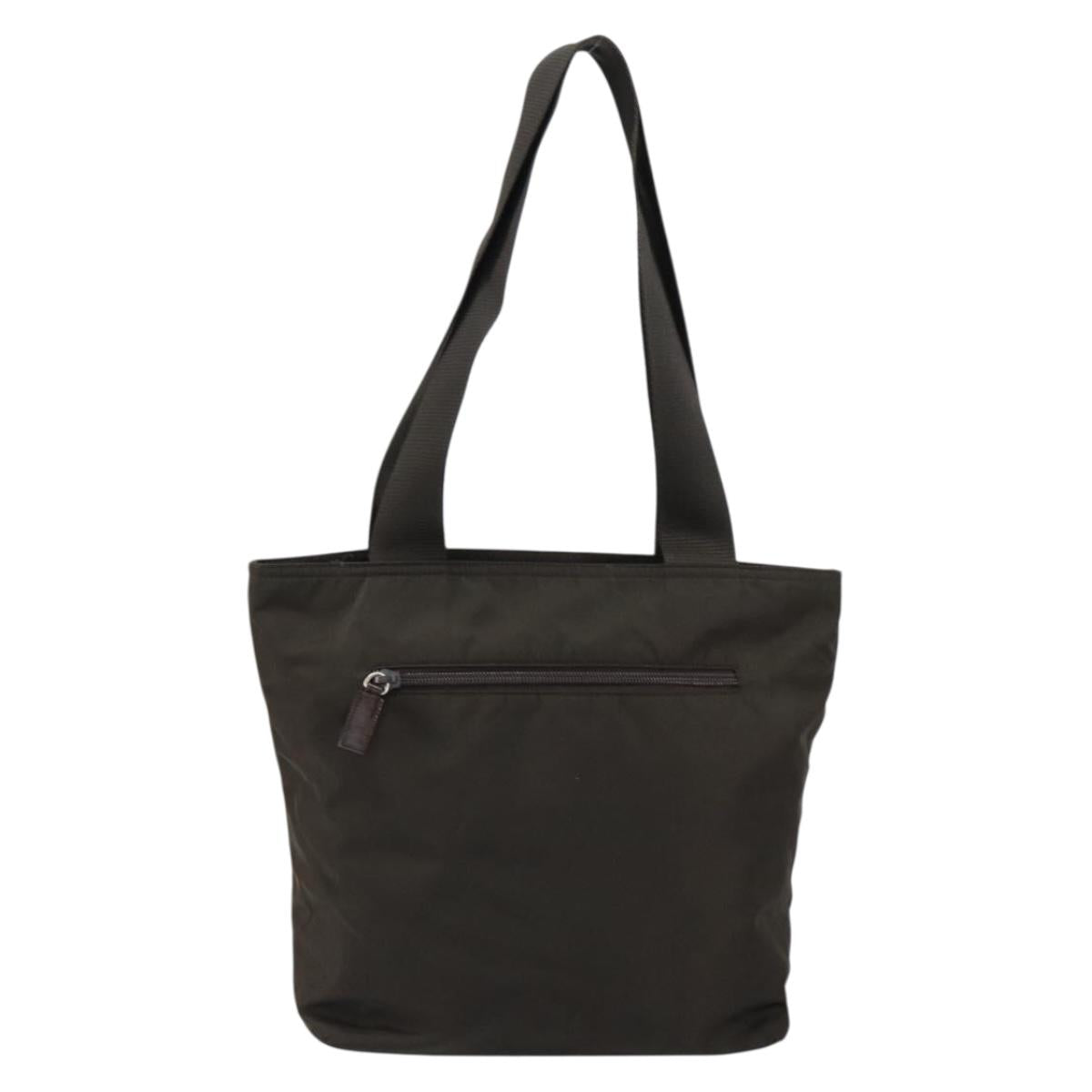 PRADA Tote Bag Nylon Khaki Silver Auth 151667