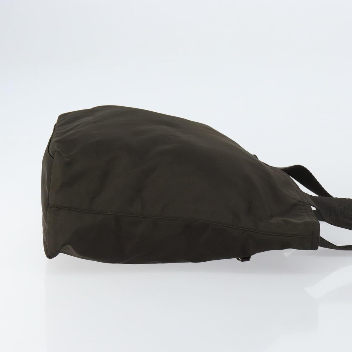 PRADA Tote Bag Nylon Khaki Silver Auth 151667