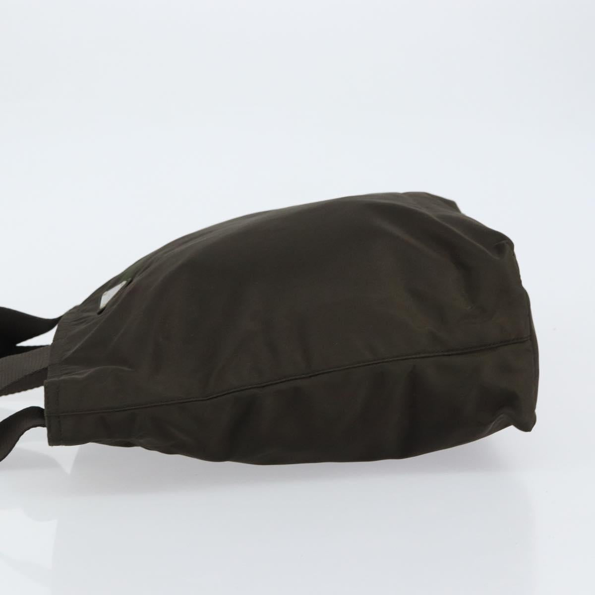 PRADA Tote Bag Nylon Khaki Silver Auth 151667