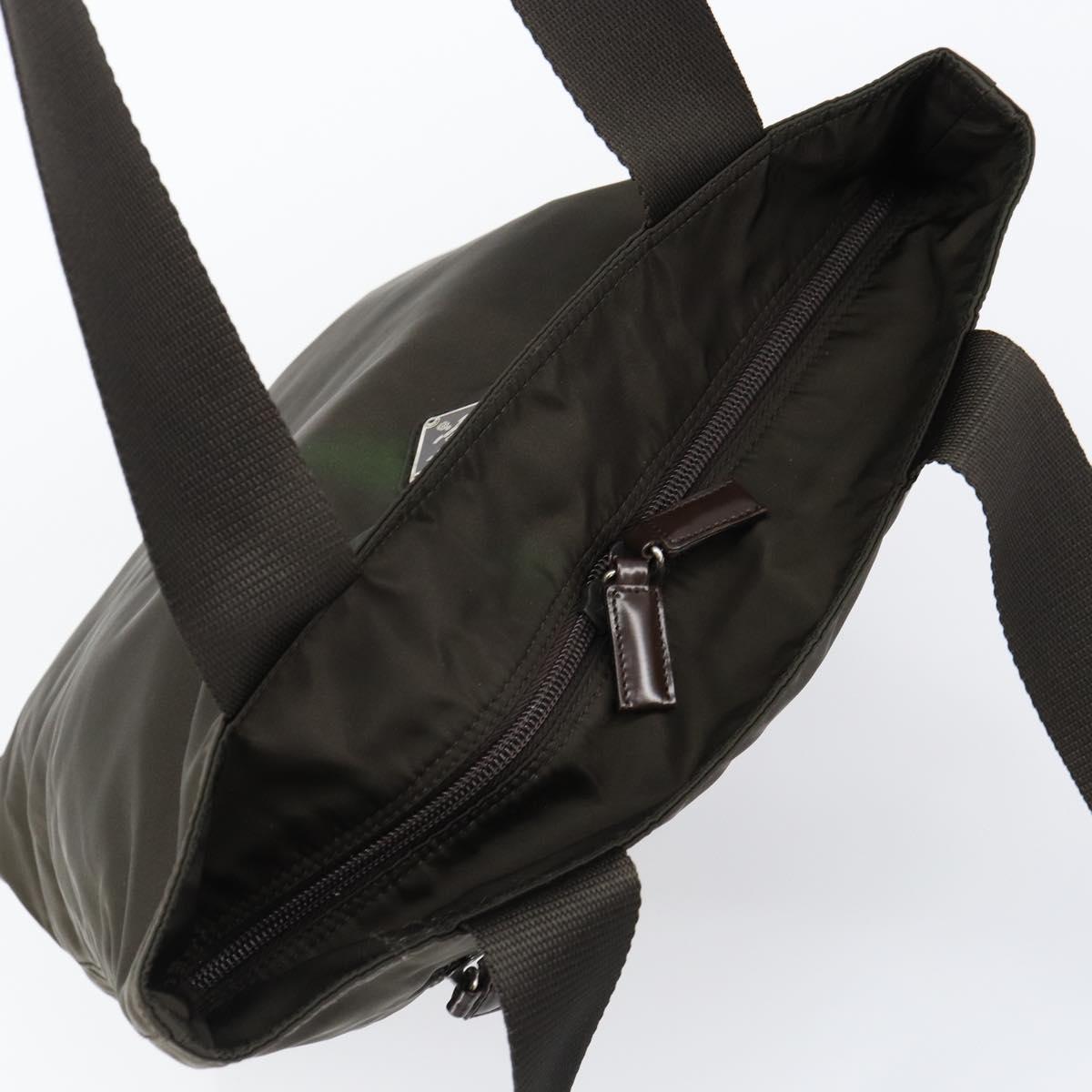 PRADA Tote Bag Nylon Khaki Silver Auth 151667