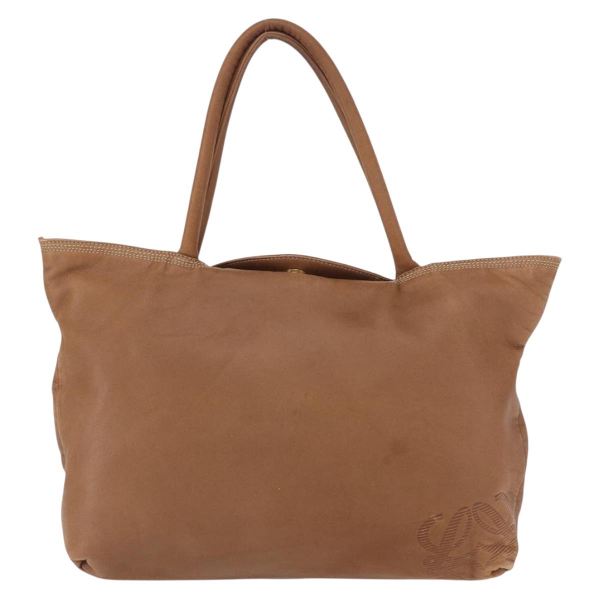 LOEWE Anagram Tote Bag Leather Brown Gold Auth 151671