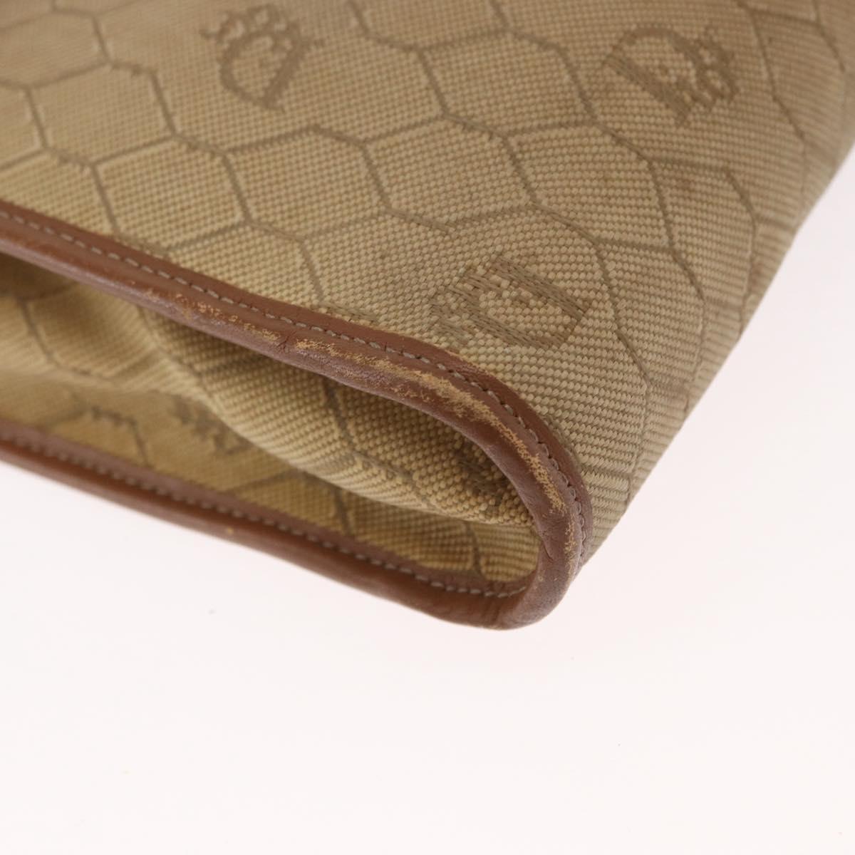 Christian Dior Honeycomb Canvas Shoulder Bag PVC Beige Gold Auth 151672