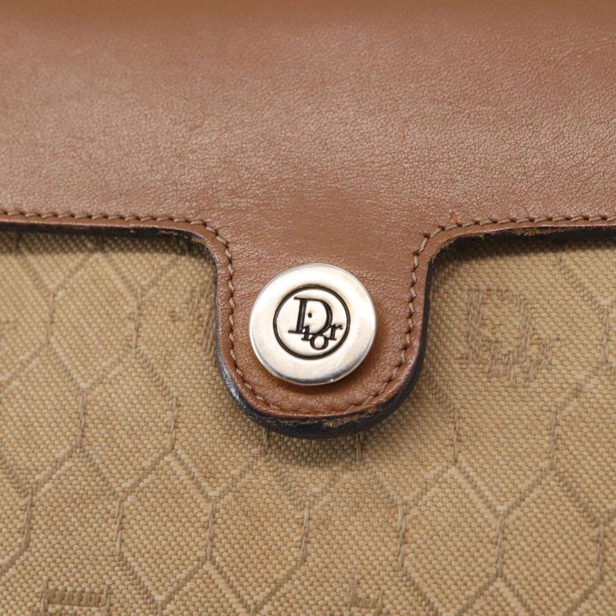 Christian Dior Honeycomb Canvas Shoulder Bag PVC Beige Gold Auth 151672