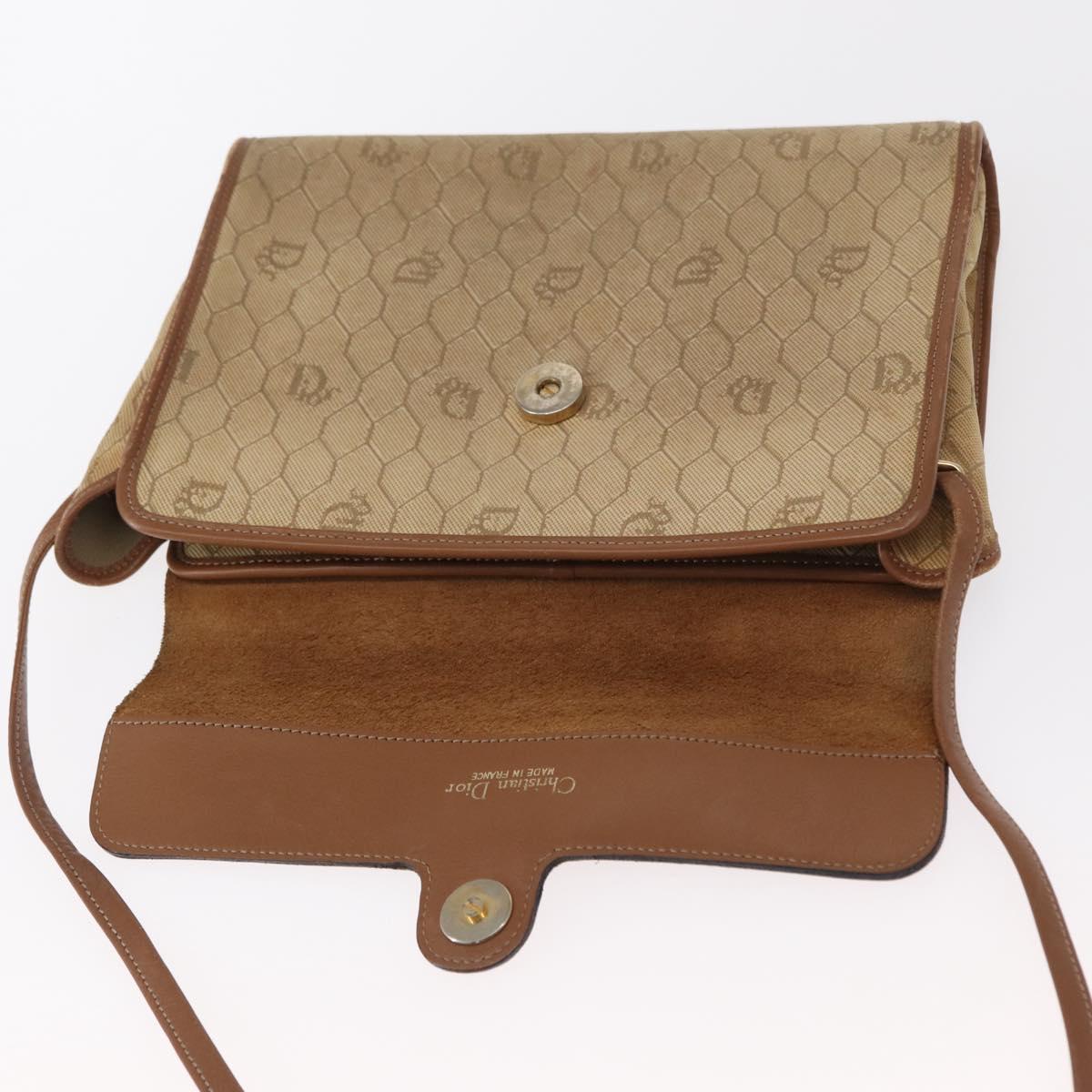 Christian Dior Honeycomb Canvas Shoulder Bag PVC Beige Gold Auth 151672