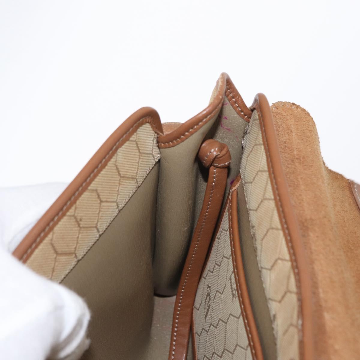 Christian Dior Honeycomb Canvas Shoulder Bag PVC Beige Gold Auth 151672