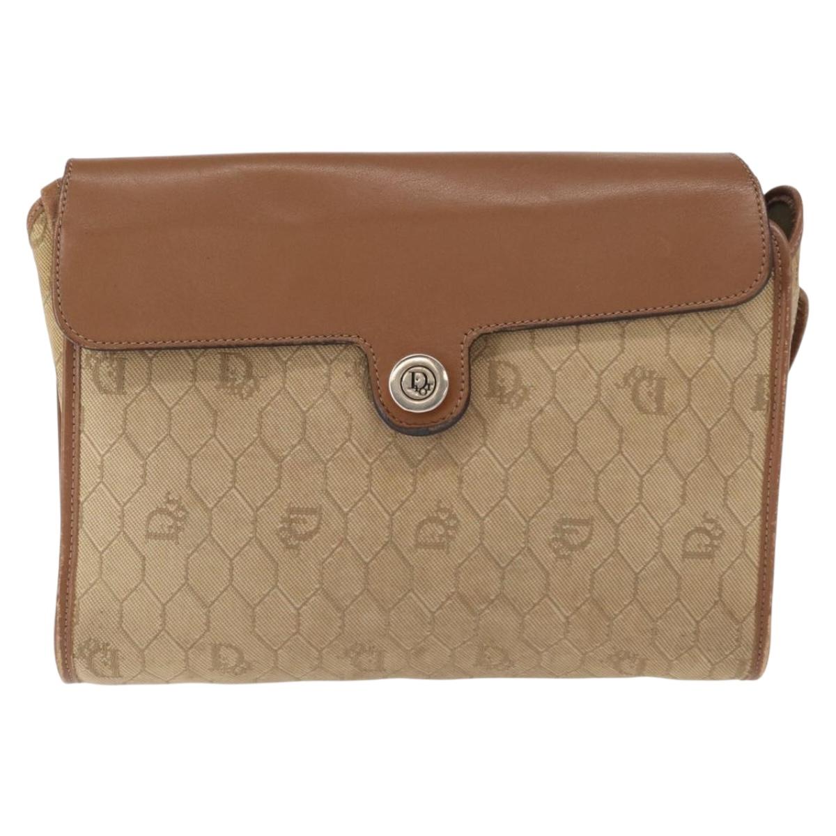 Christian Dior Honeycomb Canvas Shoulder Bag PVC Beige Gold Auth 151672