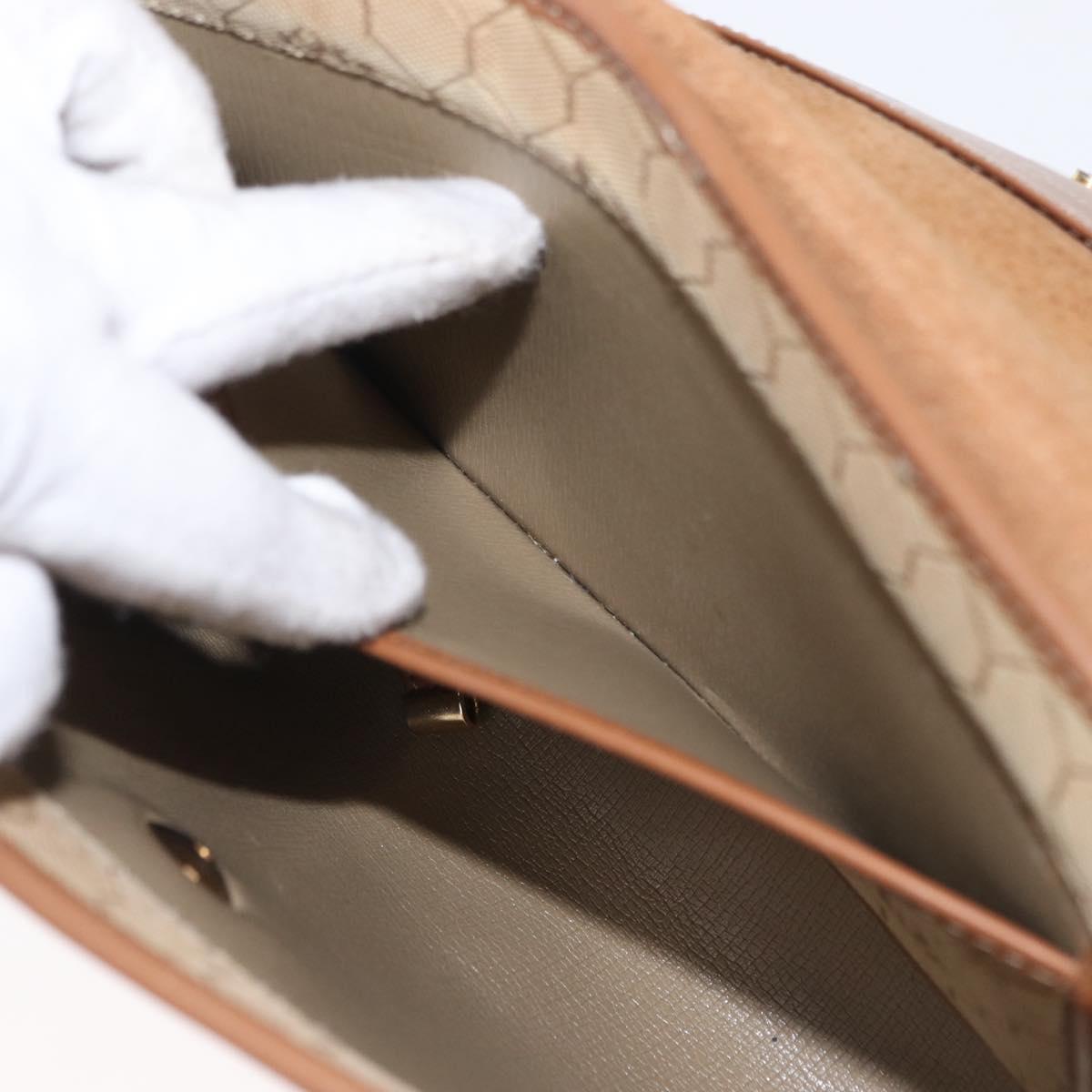 Christian Dior Honeycomb Canvas Shoulder Bag PVC Beige Gold Auth 151672