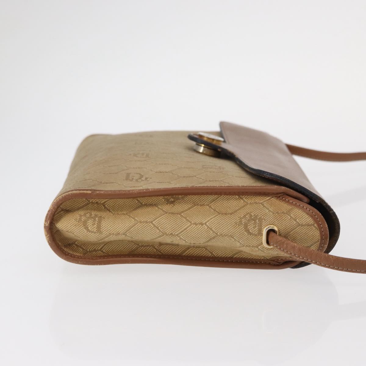 Christian Dior Honeycomb Canvas Shoulder Bag PVC Beige Gold Auth 151672