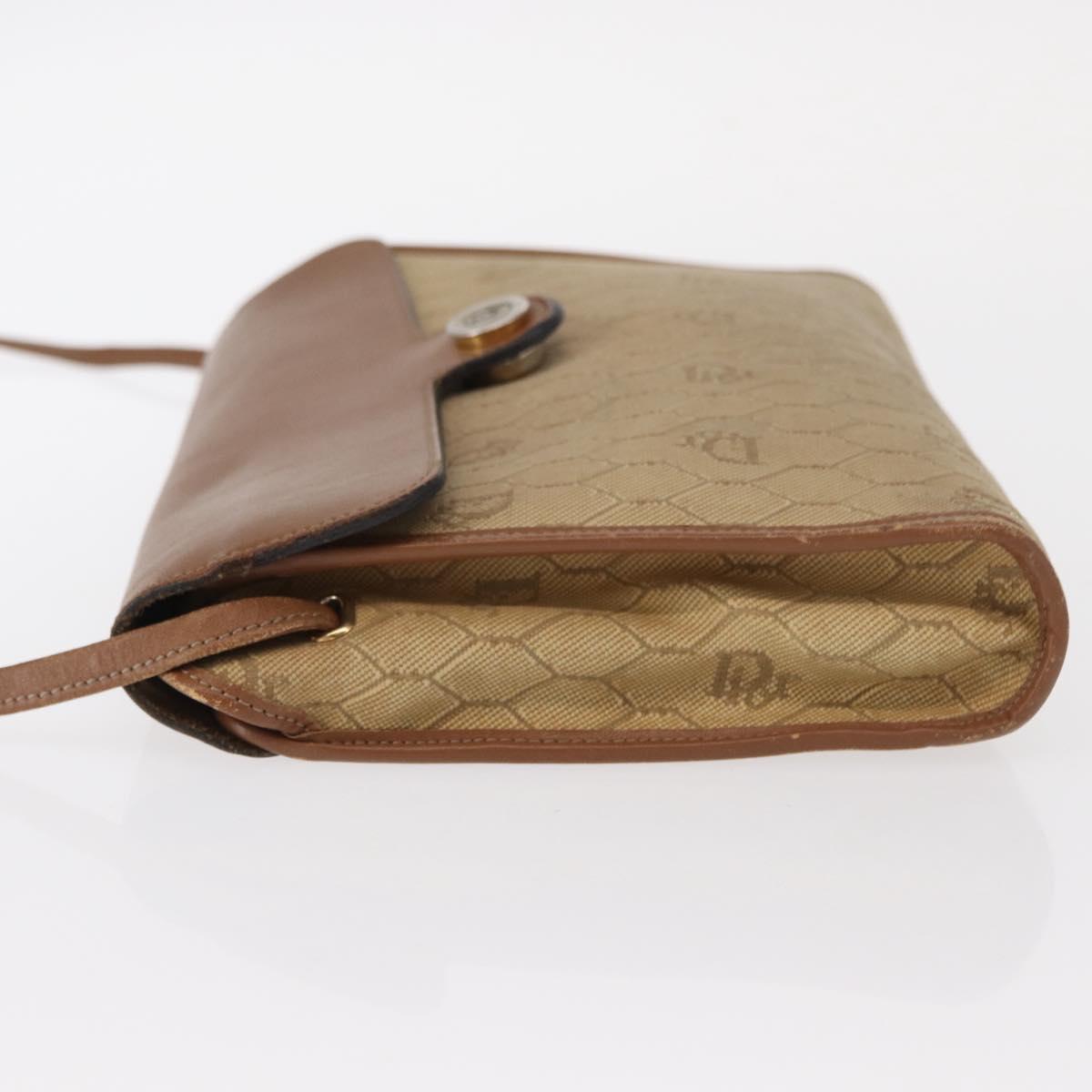 Christian Dior Honeycomb Canvas Shoulder Bag PVC Beige Gold Auth 151672