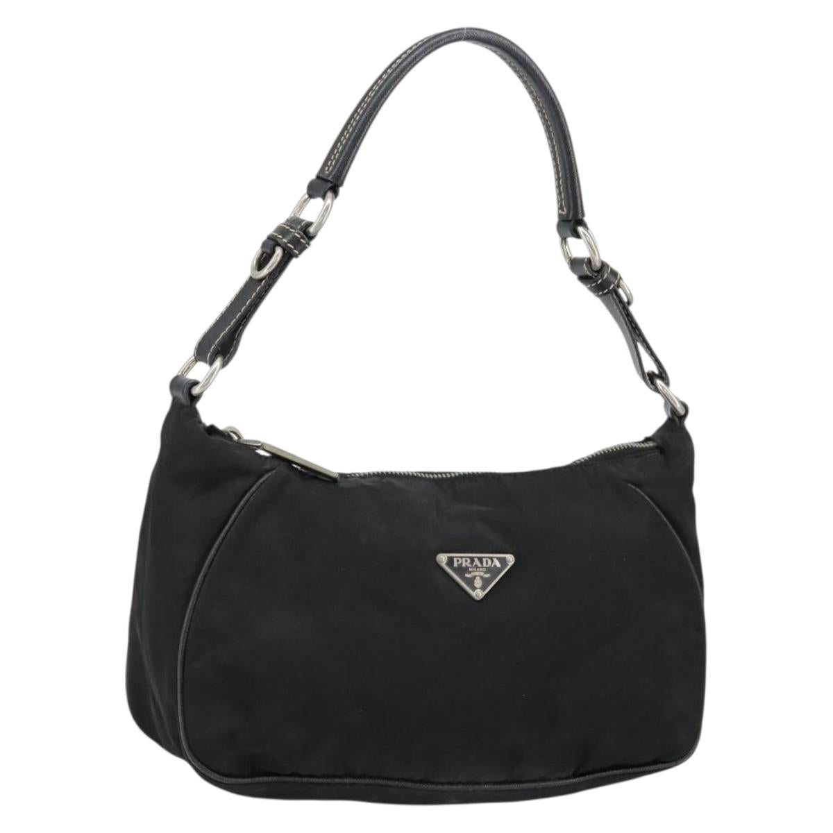PRADA Shoulder Bag Nylon Black Silver Auth 151673