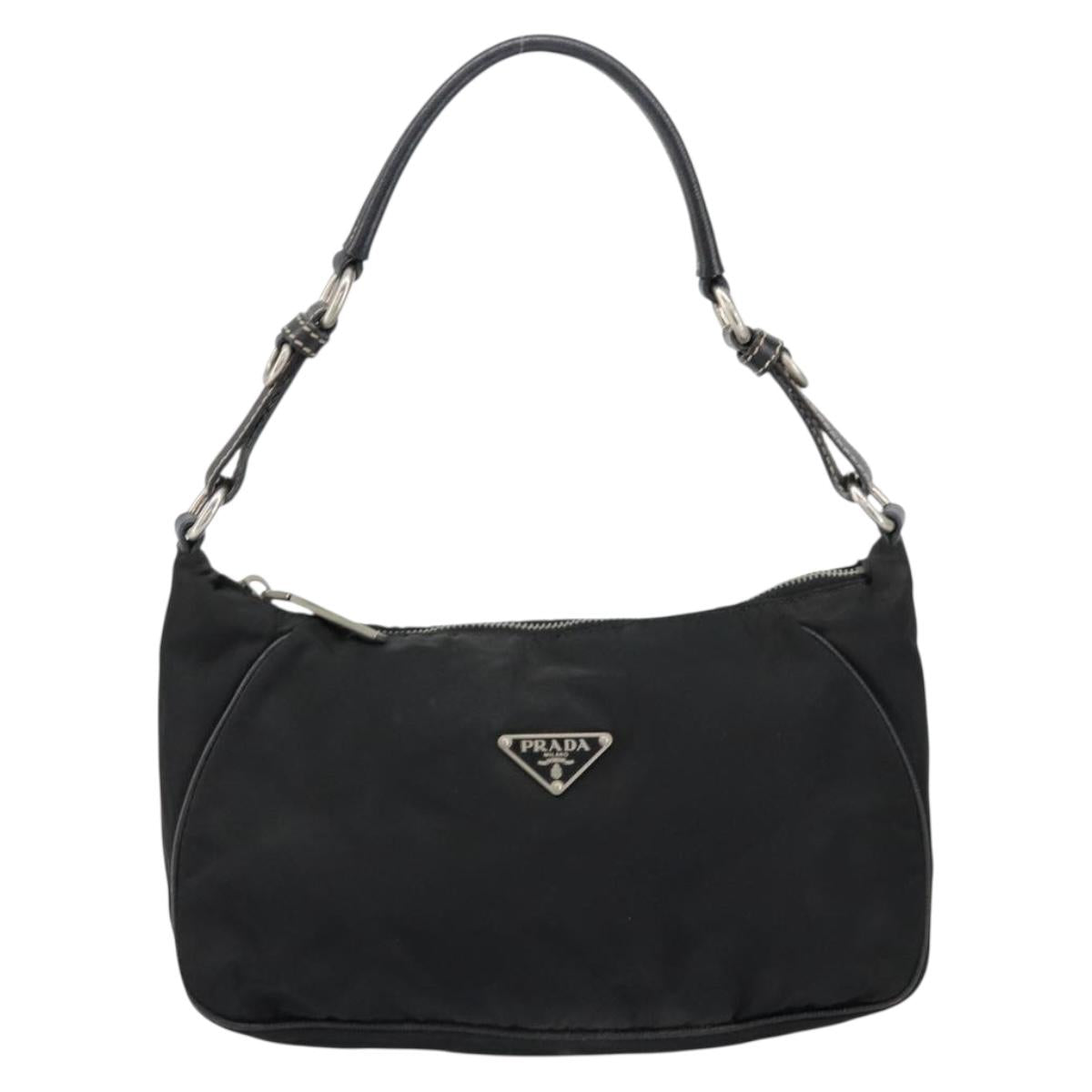 PRADA Shoulder Bag Nylon Black Silver Auth 151673