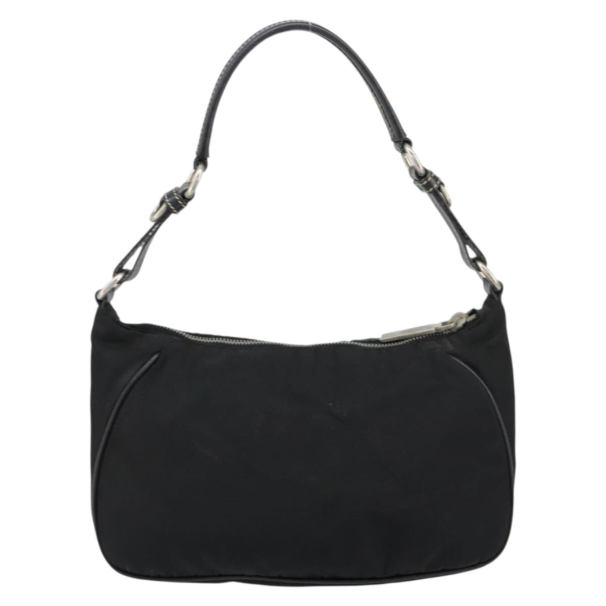PRADA Shoulder Bag Nylon Black Silver Auth 151673