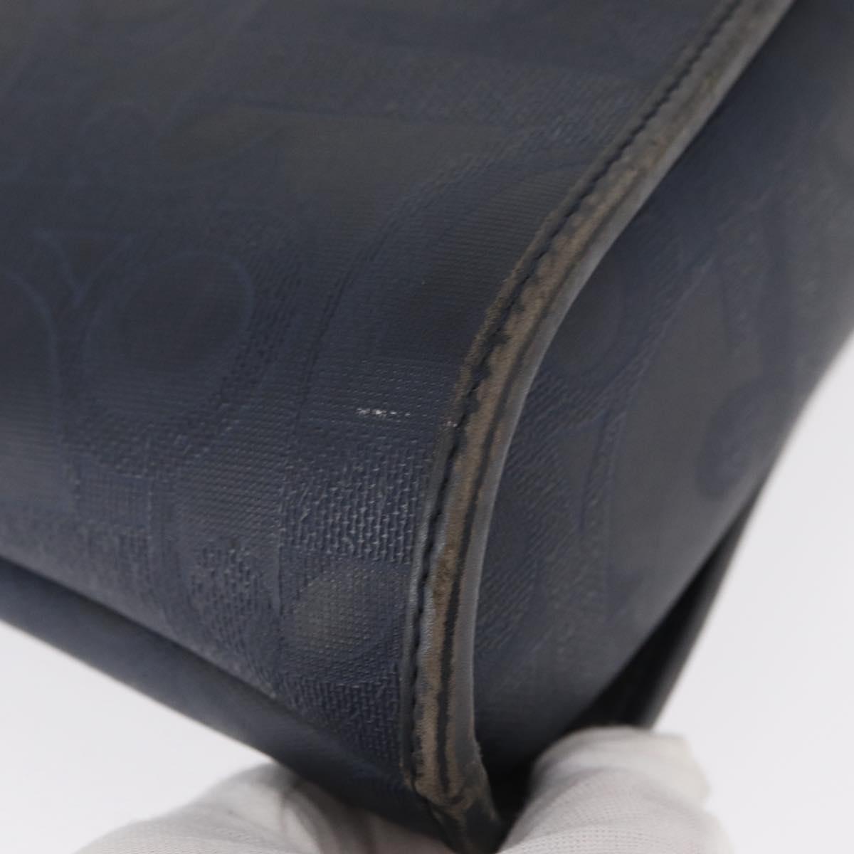 Christian Dior Hand Bag Leather Navy Gold Auth 151674