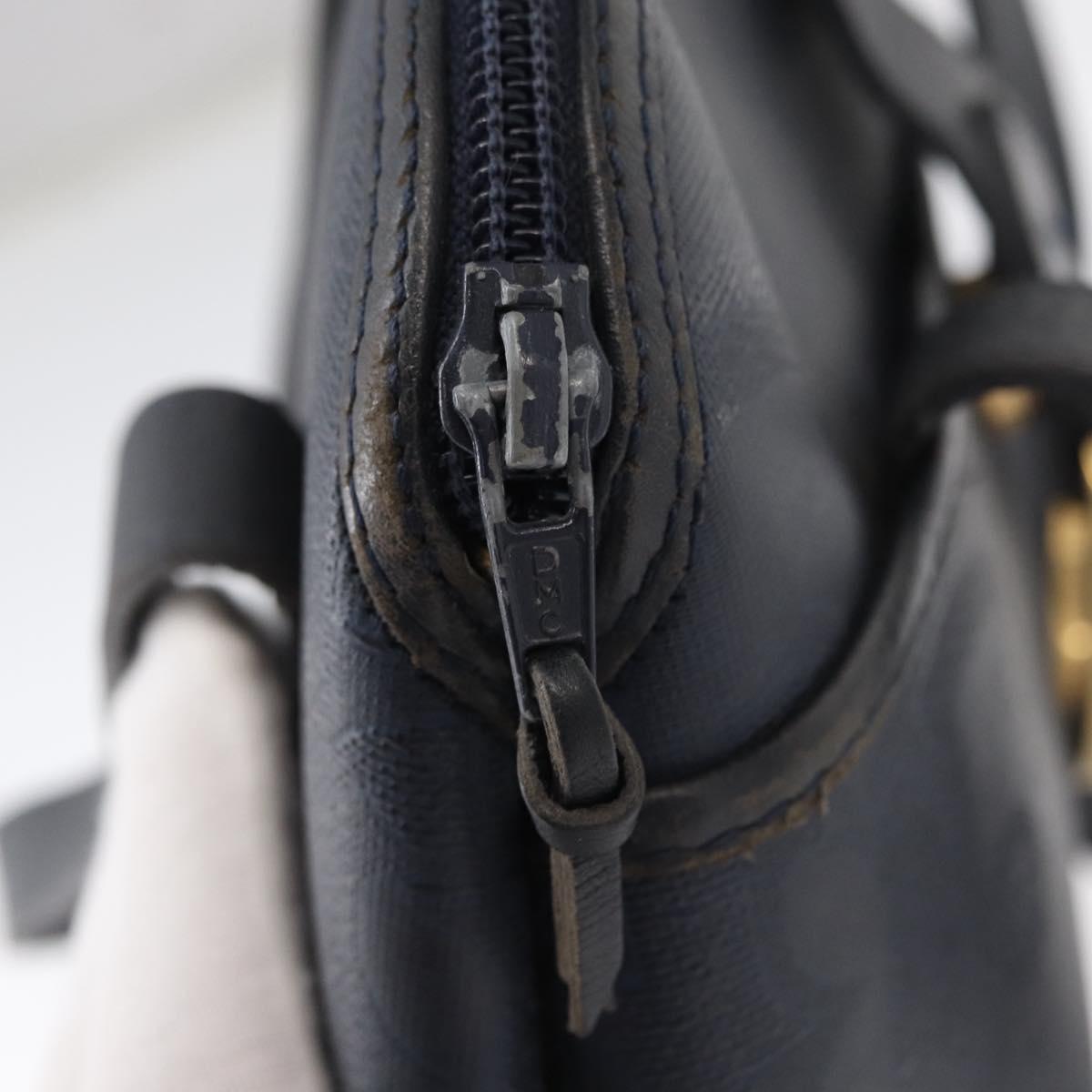 Christian Dior Hand Bag Leather Navy Gold Auth 151674