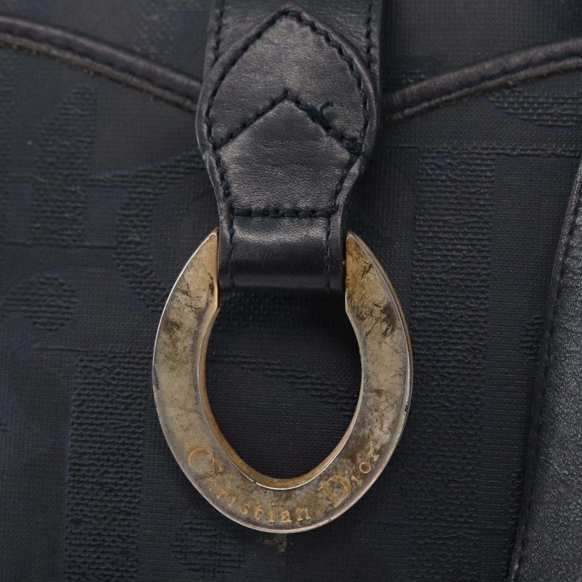 Christian Dior Hand Bag Leather Navy Gold Auth 151674