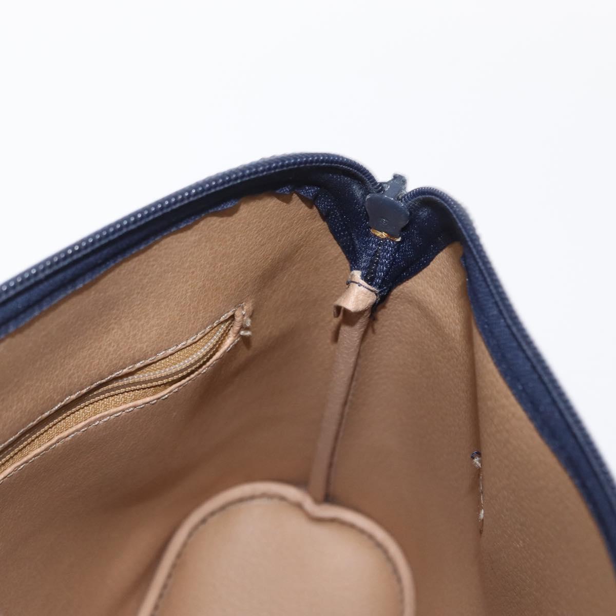 Christian Dior Hand Bag Leather Navy Gold Auth 151674