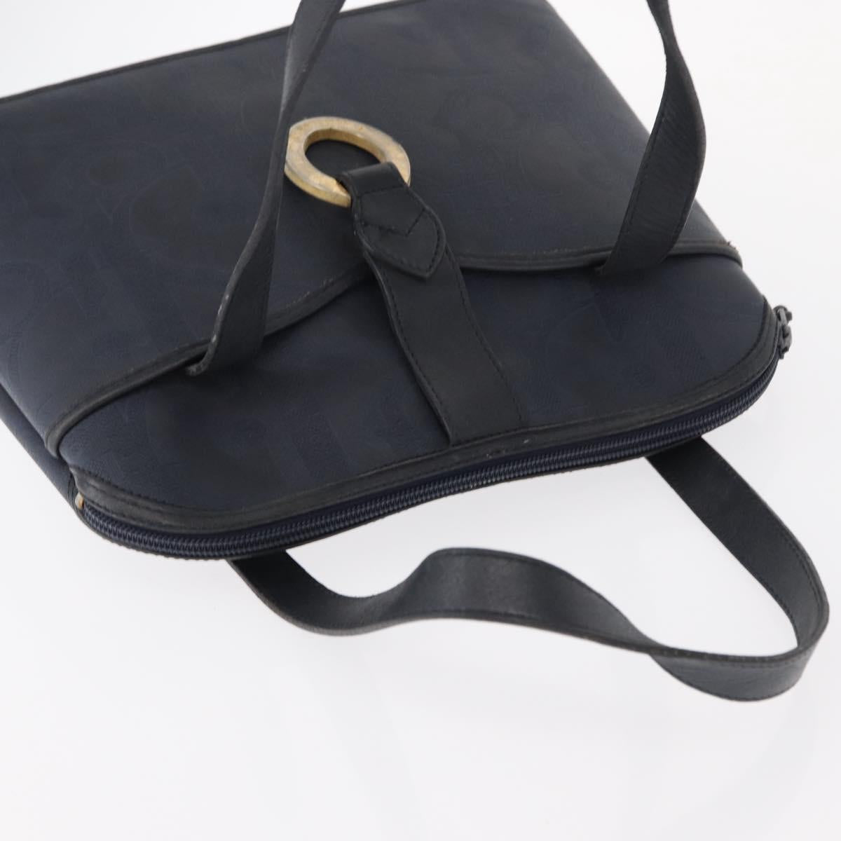 Christian Dior Hand Bag Leather Navy Gold Auth 151674
