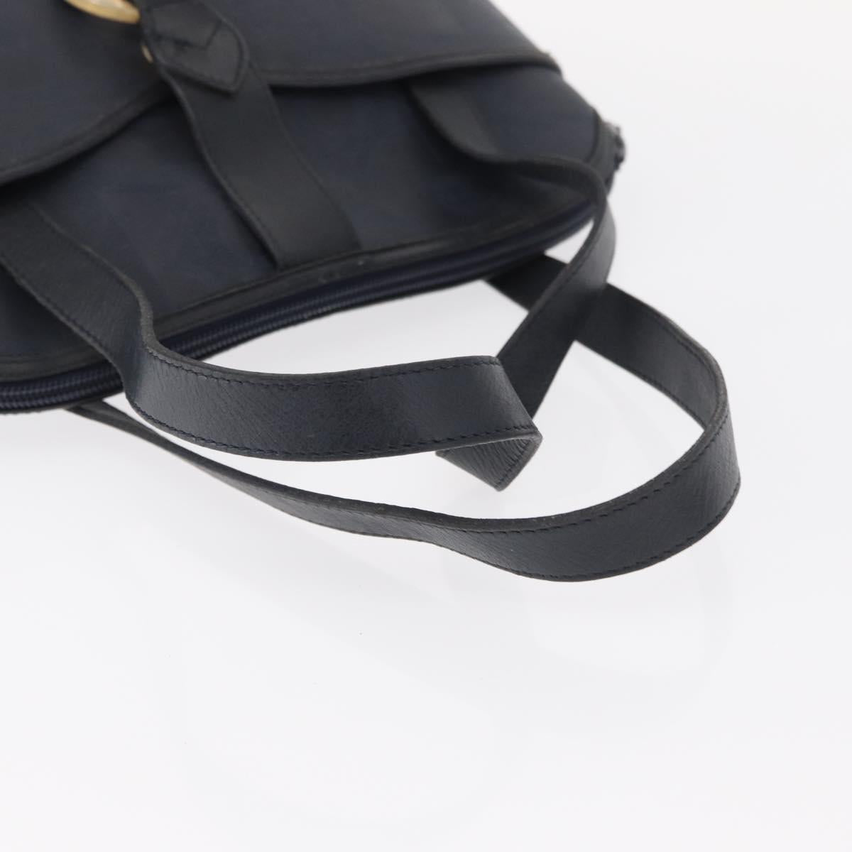 Christian Dior Hand Bag Leather Navy Gold Auth 151674