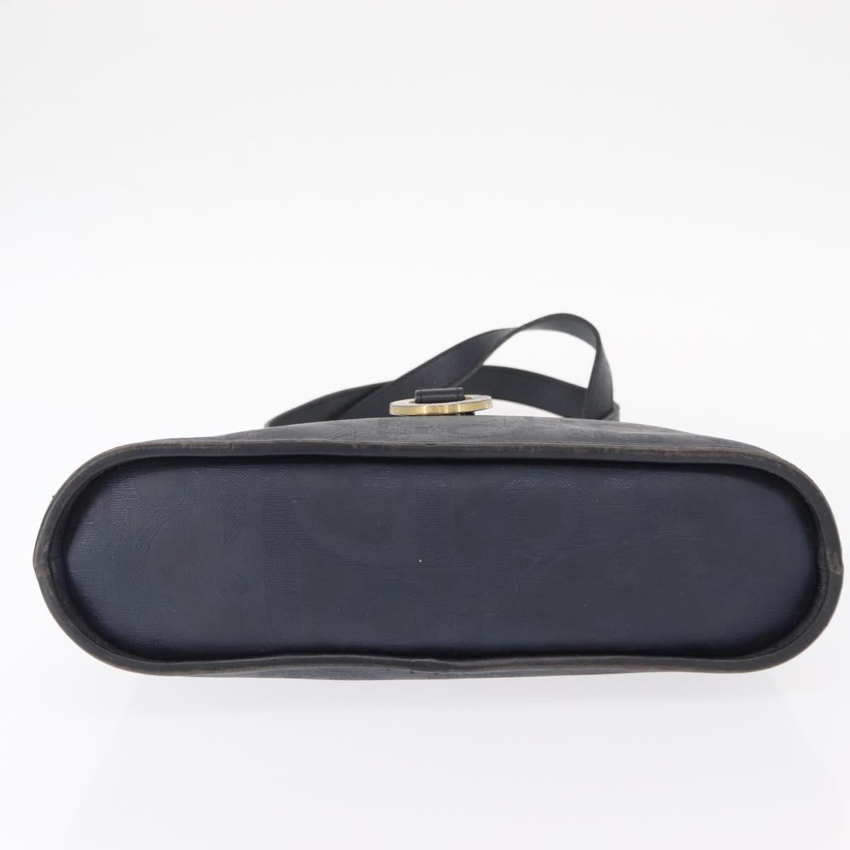 Christian Dior Hand Bag Leather Navy Gold Auth 151674